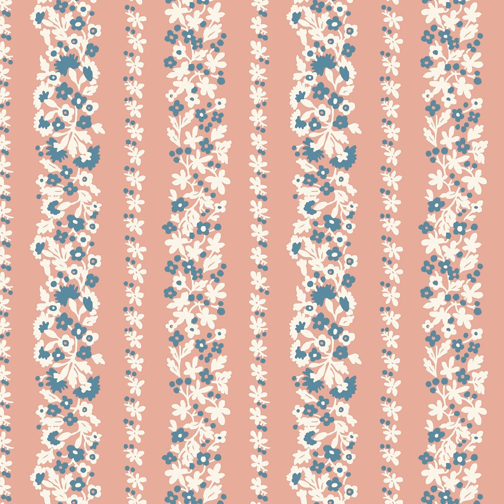 Liberty Lasenby Cotton - Denim Florals  - Topiary Stripe 402B